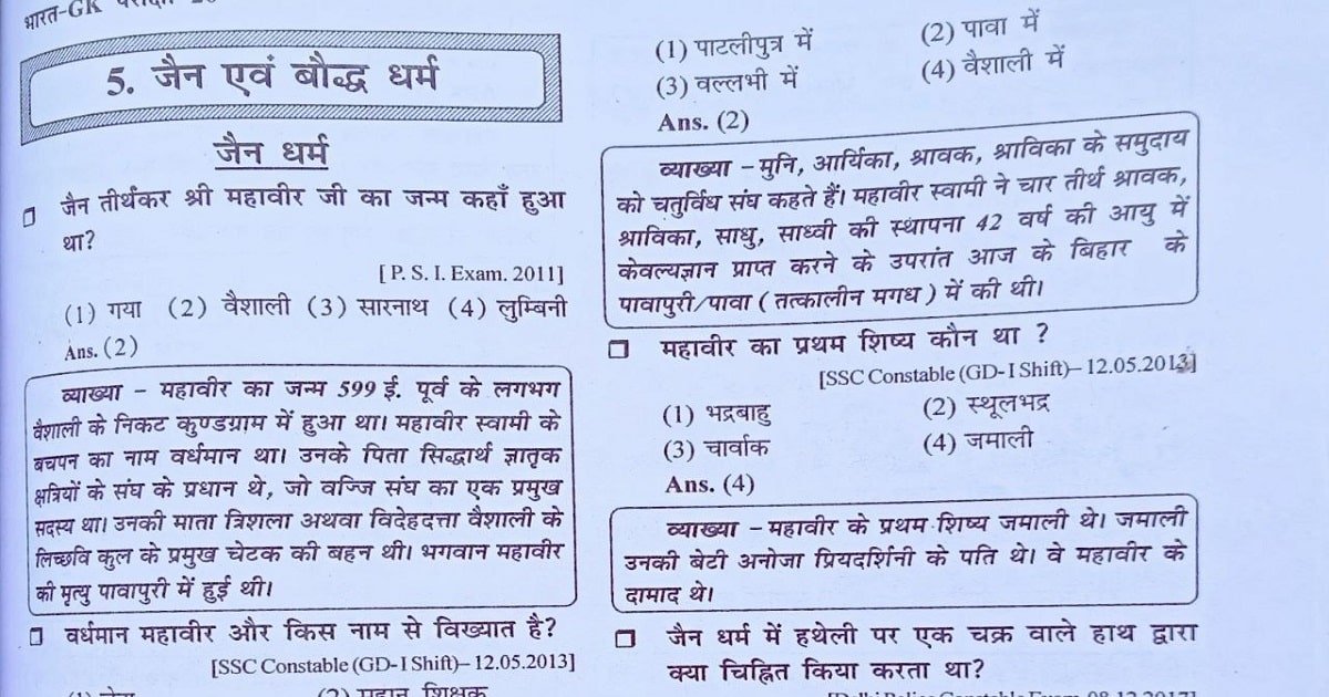 Ancient History of India for upsc ( 4 ) Questions in Hindi