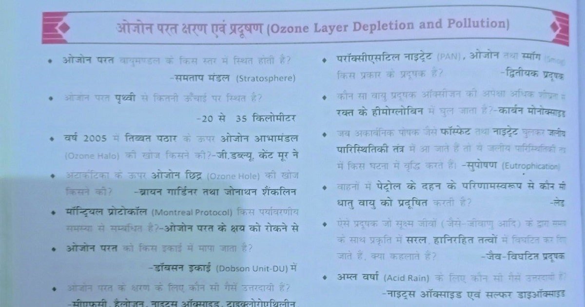 Environment Gk Questions ( 10 ) in Hindi